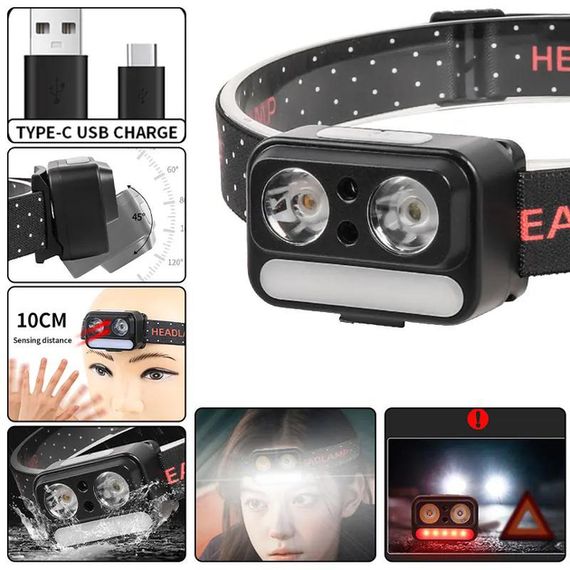 Ліхтар налобний з LED діодами XPG White, XPG Yellow та 5 SMD червоними, сенсорним керуванням, Li-Ion акумулятором, зарядкою через USB Type-C XPRO 2069 (47463-2069_171) | Зображення 6