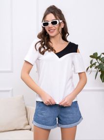 Женская оригинальная футболка на одно плечо GF05217 цвет белый, размер 50/52