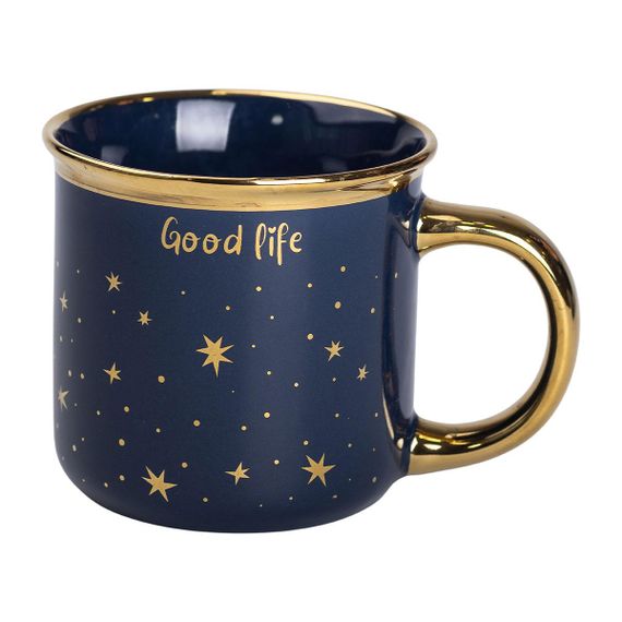 Чашка керамическая с золотым ободком и позолоченной ручкой 320 (мл) Good life Синяя