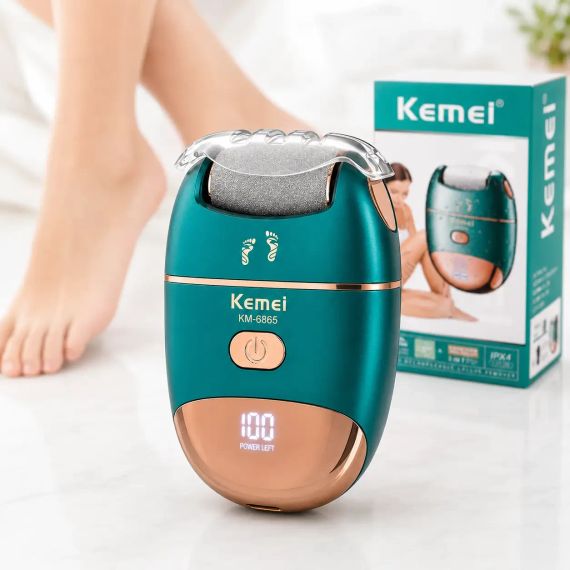 Електрична терка для п'яток, USB, Kemei KM-6865, Зелений / Електрична пилка для ніг / Електропемза від натоптишів, для педикюру | Зображення 6