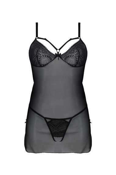 Пеньюар Passion DROSERA CHEMISE black, L/XL, мереживний ліф зі стрепами, трусики в комплекті sexstyle | Зображення 2