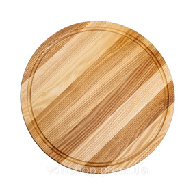 Обробна дерев'яна дошка кругла 35 см для подачі нарізки ясен C12W350