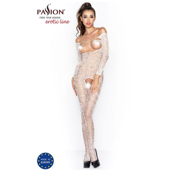Бодістокінг Passion BS031 white, комбінезон з відкритими грудьми, S/M/L | Зображення 1