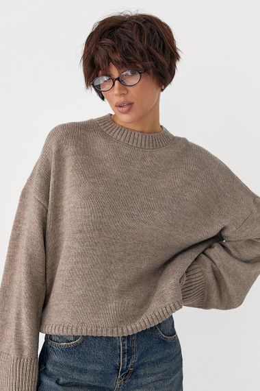 В'язана однотонна кофта вільного фасону - кавовий цвет, M (є розміри)