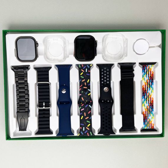 Комплект i50 - Watch Ultra 2 / Smart Watch 9 / 7 ремінців / 2 захисних чохла (Чорний) | Зображення 2