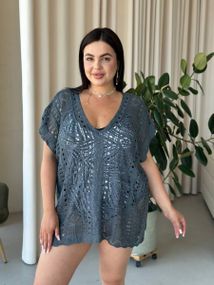 Пляжна коротка сіра туніка PLUS SIZE тоненька в'язка
