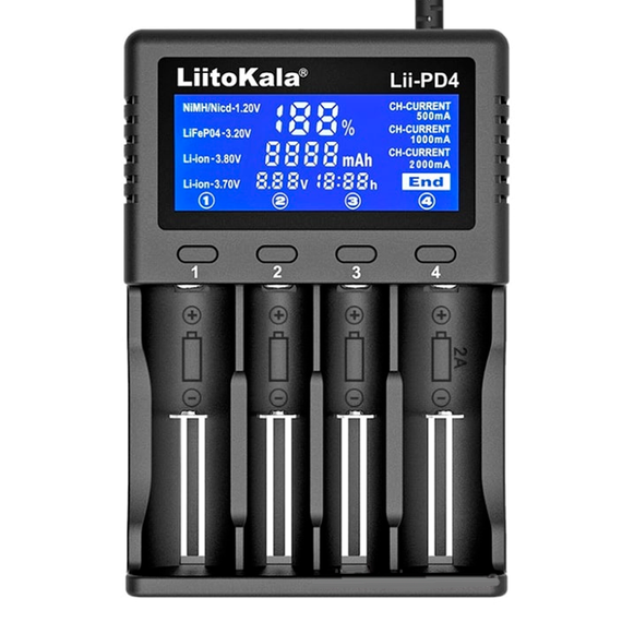 Универсальная зарядка для аккумуляторов LiitoKala Lii-PD4, 4хАА/ ААА/ A/ 14500/ 16340/ 18350/ 18650/ 26650