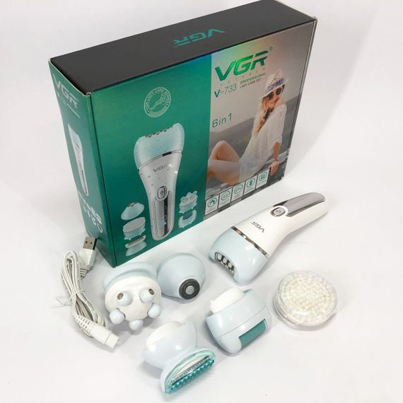 Епілятор для обличчя та тіла 6в1, від USB VGR V-733 / Жіночий епілятор для видалення волосся. Колір: блакитний | Зображення 9