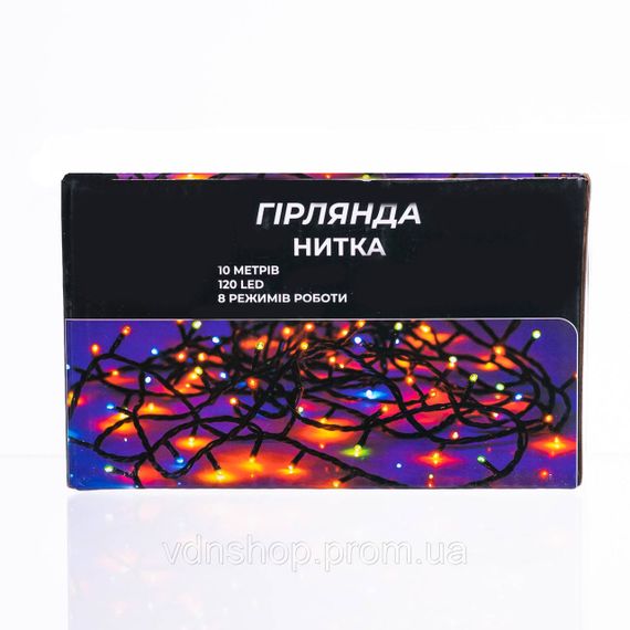 Новогодняя гирлянда комнатная нить 10 м 120 LED черный провод Белый W120LED10MBW | Зображення 3