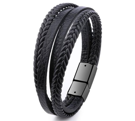 Чоловічий шкіряний браслет Primo Rope 22 з магнітною застібкою - Black