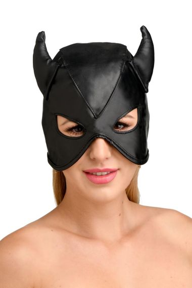 Маска з рогами Master Series: Dungeon Demon Bondage Mask with Horns, чорна Sex Aura