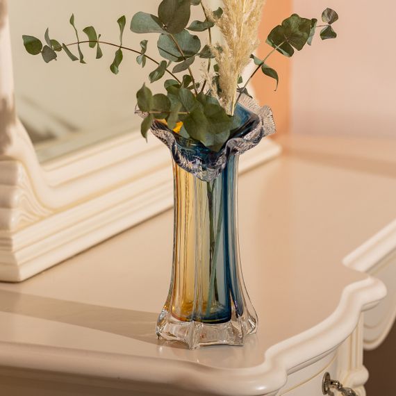 Декоративна скляна ваза для квітів 29 см фігурна ваза 500 мл Жовто-синя HP-9-4 | Зображення 3