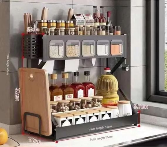 Органайзер для приправ Glaceon Spice Rack, двоярусна стійка для посуду + спецівниця, багатофункціональна сушарка посуду та спецій, містка полиця для спецій з кухонними шафами | Зображення 5