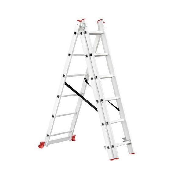 Драбина алюмінієва, 3‑секційна універсальна розкладна, 3×6 сход., 3,41 м, 150 кг INTERTOOL LT-0306
