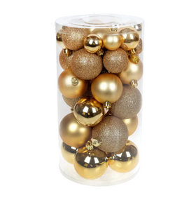 Набір ялинкових куль 40шт 6/5/4/3см золото (4шт-пглянець/3шт-мат/3шт-глітер) БОНА ДИ