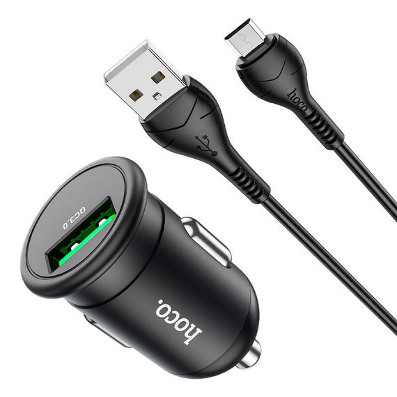 АЗП Hoco Z43 Mighty QC3.0 18W (1USB-A) + кабель USB to MicroUSB Чорний | Зображення 1