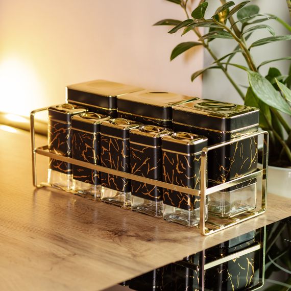 Набор для приправ и специй на подставке 8 штук с крышками Черный HP-1364 | Зображення 4