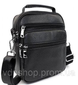 Чоловіча сумка-барсетка шкіряна 22х24х8 / месенджер на одне плече для міста та подорожей, чорний