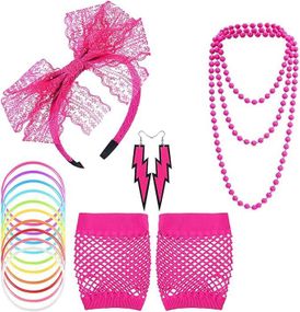 Набір рожевих аксесуарів у стилі 80-х обруч рукавички сережки намисто браслети, комплект для ретро образу на Хелловін, корпоратив