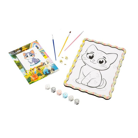 Картина по номерам "Котик" Puz-22945 формат А4 кисточка, краски, крепеж для стены