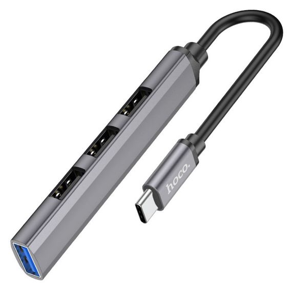 Перехідник Hoco HB26 4in1 (Type-C to USB3.0+USB2.0*3) Metal gray