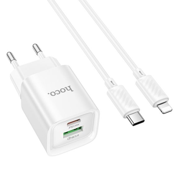 СЗУ Hoco C147A PD20W+QC3.0 (1USB-A/1C) + кабель Type-C to Lightning White | Зображення 1