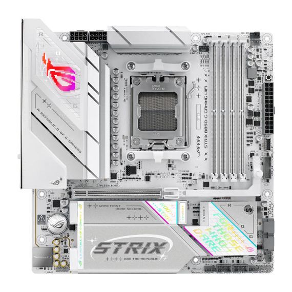 Материнcкая плата ASUS ROG STRIX B850-G GAMING WIFI sAM5 B850 4xDDR5 M.2 HDMI DP WiFi BT mATX белий 90MB1M30-M0EAY0