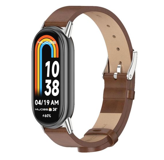 Кожаный ремешок Mijobs для фитнес браслета Xiaomi Mi Smart Band 8 - Brown&Silver