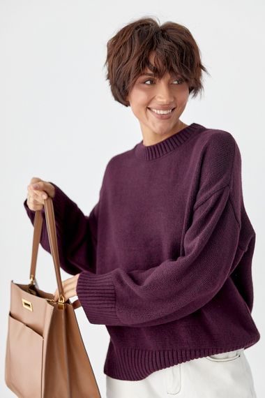 В'язана однотонна кофта вільного фасону - бордо цвет, M (є розміри)