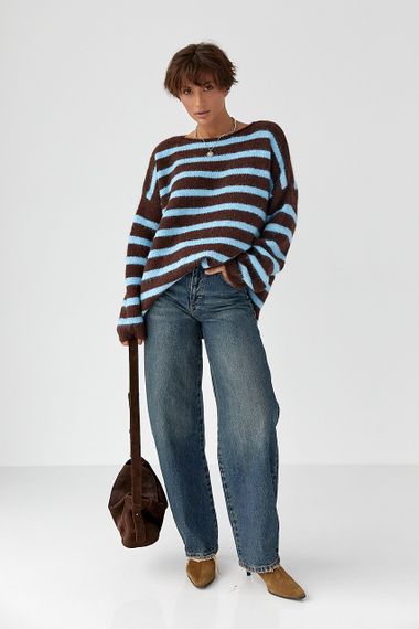 Тепла в'язана кофта oversize у смужку - коричневий цвет, ONE SIZE (є розміри) | Зображення 2