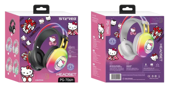 Навушники Bluetooth накладні з RGB підсвічуванням та Hello Kitty PG-706H | Зображення 4
