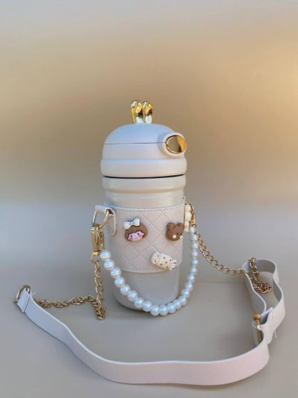 Термос непроливайка поїльник з трубочкою 480мл Бежевий Зайчик +щіточка в подарунок | Зображення 5