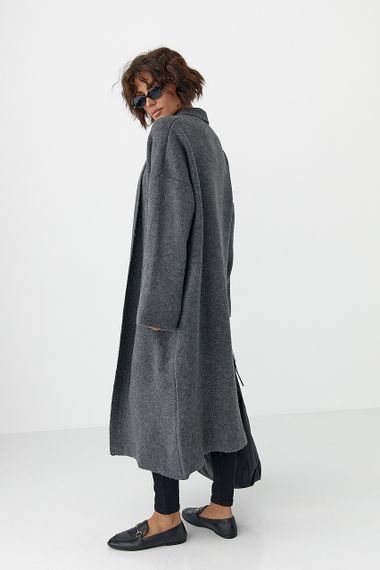 Довгий в'язаний кардиган - темно-сірий цвет, ONE SIZE (є розміри) | Зображення 1