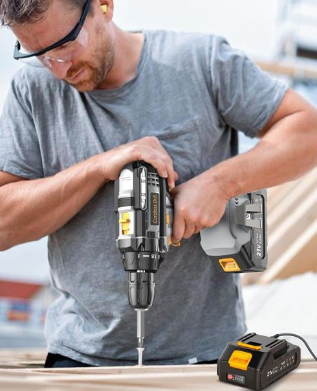 Аккумуляторная дрель, электрическая дрель 21 В, набор комбинированных дрелей 42 Н·м с 2 батареями 2,0 А·ч, пат | Зображення 1