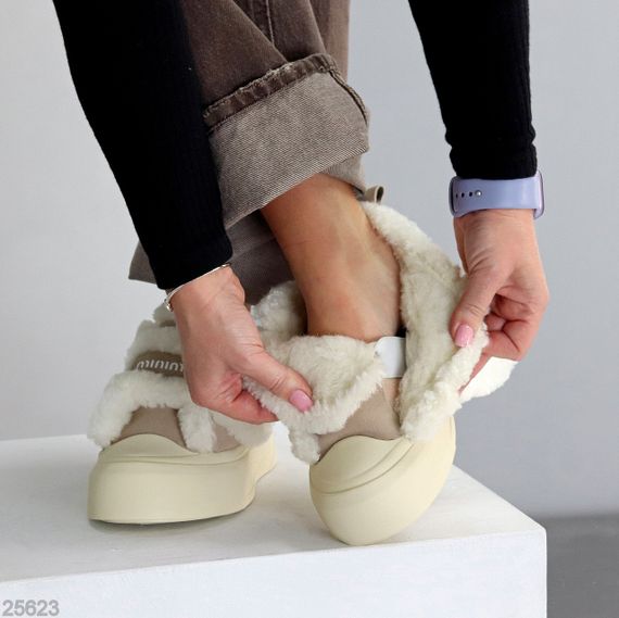 Светлые бежевые спортивные зимние автоледи на липучке | Зображення 3