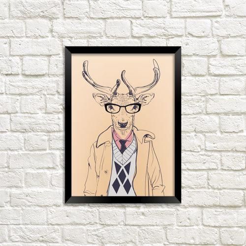 Постер в рамке Олень в окулярах 30x42 см, A3 (MT3_ART013_BL)