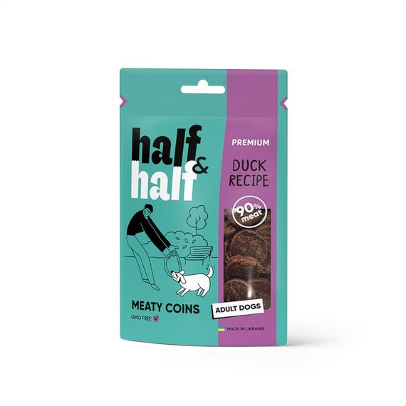 Ласощі HalfHalf м ясні монетки для собак із качкою 100 г