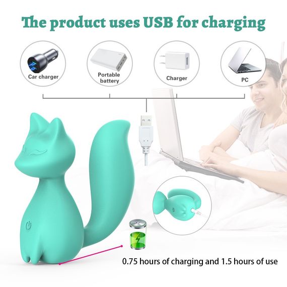 Міні-вібратор кліторальний Every Night Toys Doris у формі лисиці бірюзовий, 10 режимів вібрації Sex Aura | Зображення 5