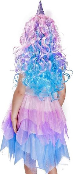 Костюм Єдинорога, карнавальна сукня для дівчаток з кольоровою перукою і фатином для свят, вечірок, вистав, гелловіна | Зображення 3