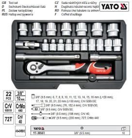 Набір головок торцеві М6-22 мм 3/8" 22 шт YATO-38561