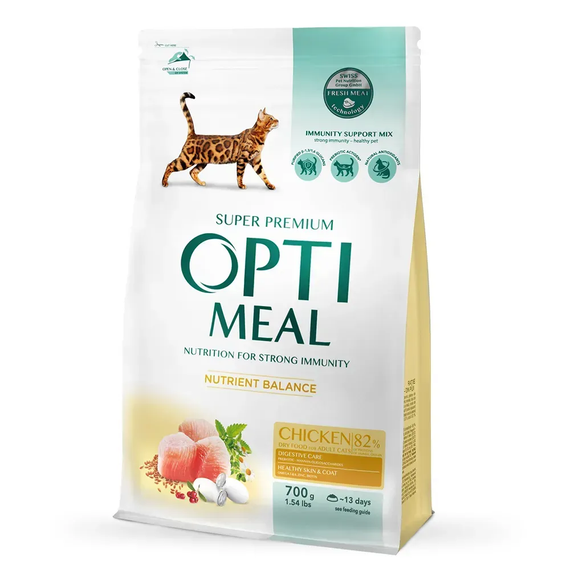 Сухий корм Optimeal Adult Cat Chicken для дорослих котів, курка 700г