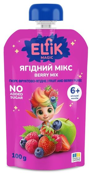 Дитяче пюре із яблук, чорниці, полуниці, малини «Ягідний мікс» Elfik Magic 200 г