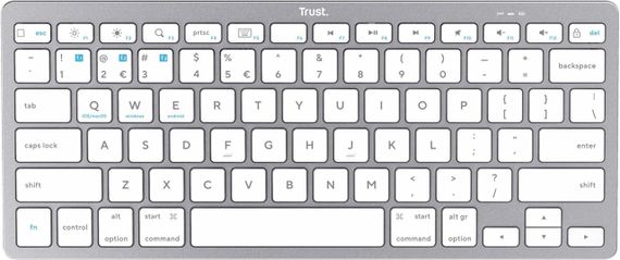Беспроводная мембранная клавиатура Trust Basics Bluetooth 104 клавиши, с подсветкой, серебристая, компактная