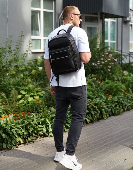 Міський чоловічий рюкзак із натуральної шкіри 41х30х17, наплічна сумка для ноутбука та документів, чорний | Зображення 5