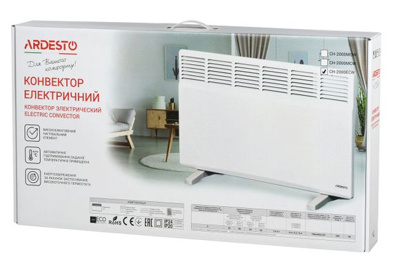 Конвектор электрический ARDESTO СН-2000ECW, 20 м2, 2000 Вт, закрытый нагрев. элемент, дисплей, недельный программатор, IP24 (CH-2000ECW) | Зображення 6