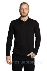 Футболка ПОЛО мужская с длинным рукавом - МИКРОЛАКОСТА  - цвет Черный 3XL