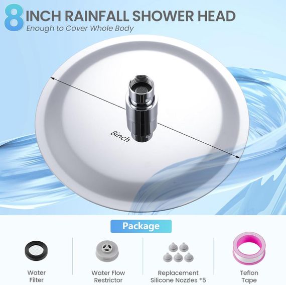 Душова лійка кругла 20 см, нержавіюча сталь, хромована, водозберігаюча, з ефектом дощу, насадка для душу ультратонка | Зображення 1