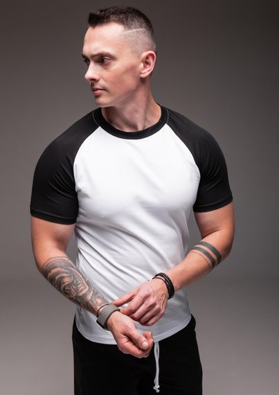 Мужская футболка летняя приталенная двухцветная RA1404 размер M, цвет белый | Зображення 3