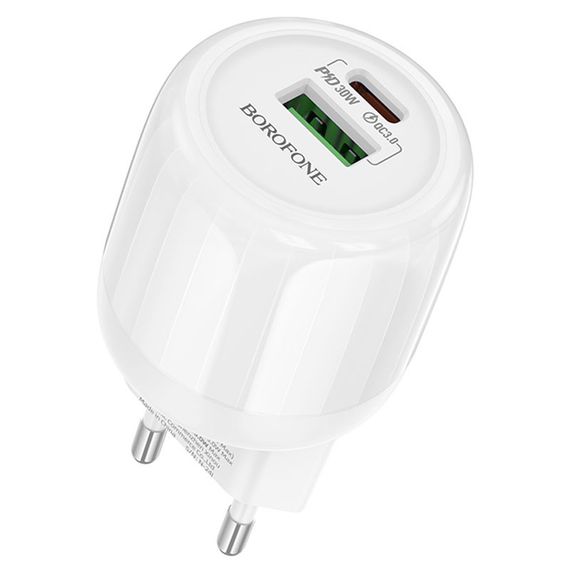 МЗП Borofone BA94A Lustrous PD30W+QC3.0 (1USB-A/1C) White