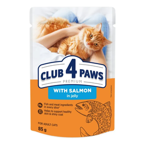 Вологий корм пауч Club 4 Paws Premium Adult для дорослих котів, лосось у желе 85г